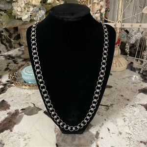 Vintage Italian Sterling Silver 925 M Circle Link with Silver Beads Necklace 24”